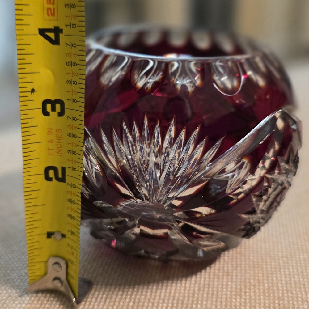 VINTAGE CUT TO CLEAR CRYSTAL RUBY RED CRANBERRY BOWL VASE - Picture 6 of 7